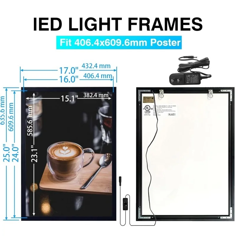 Dimmable LED Advertising Light Box Wall Mounted/Tabletop Poster Frame for Restaurant High Brightness Ultra-Thin Reusable