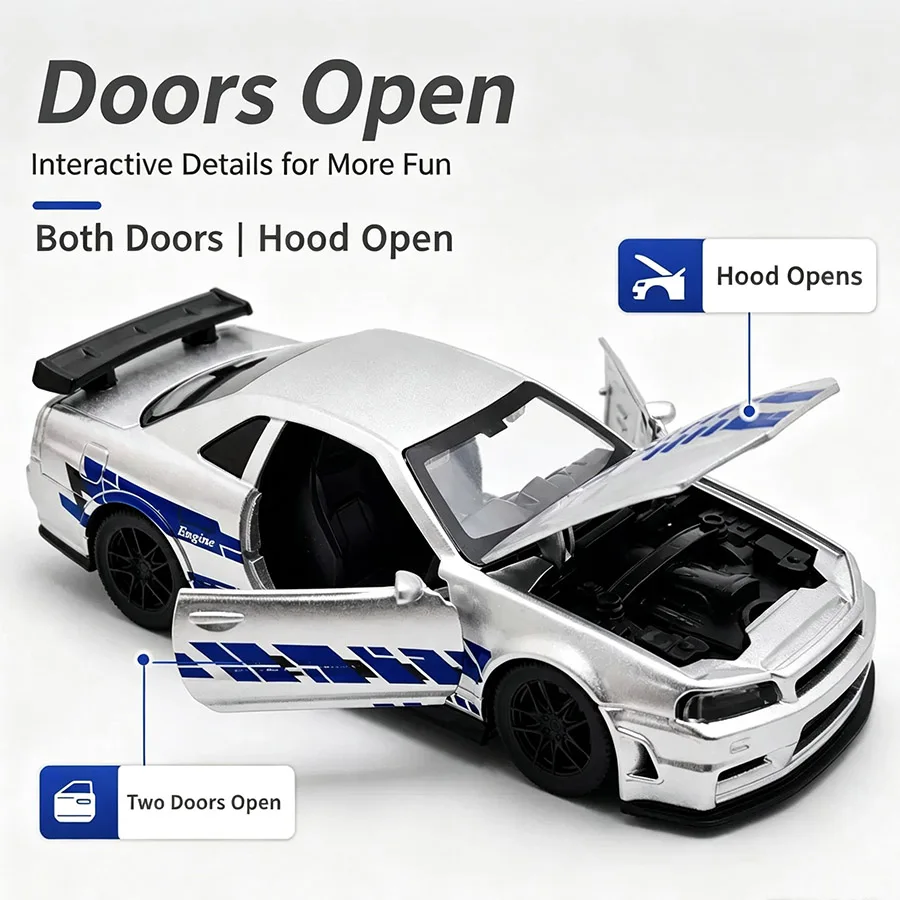 1pc Upgraded Graffiti Art Simulation Alloy Model Track Version Convertible Sports Car with Door Children's Toy Ornament Gift