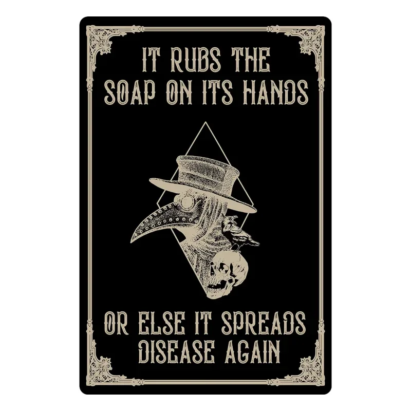 1pc Flinelife Plague Doctor Wash Your Hands Mtal Tin Sign  , 8 X 12, Gothic Bathroom Decor,A Great Goth Touch For Kitchen