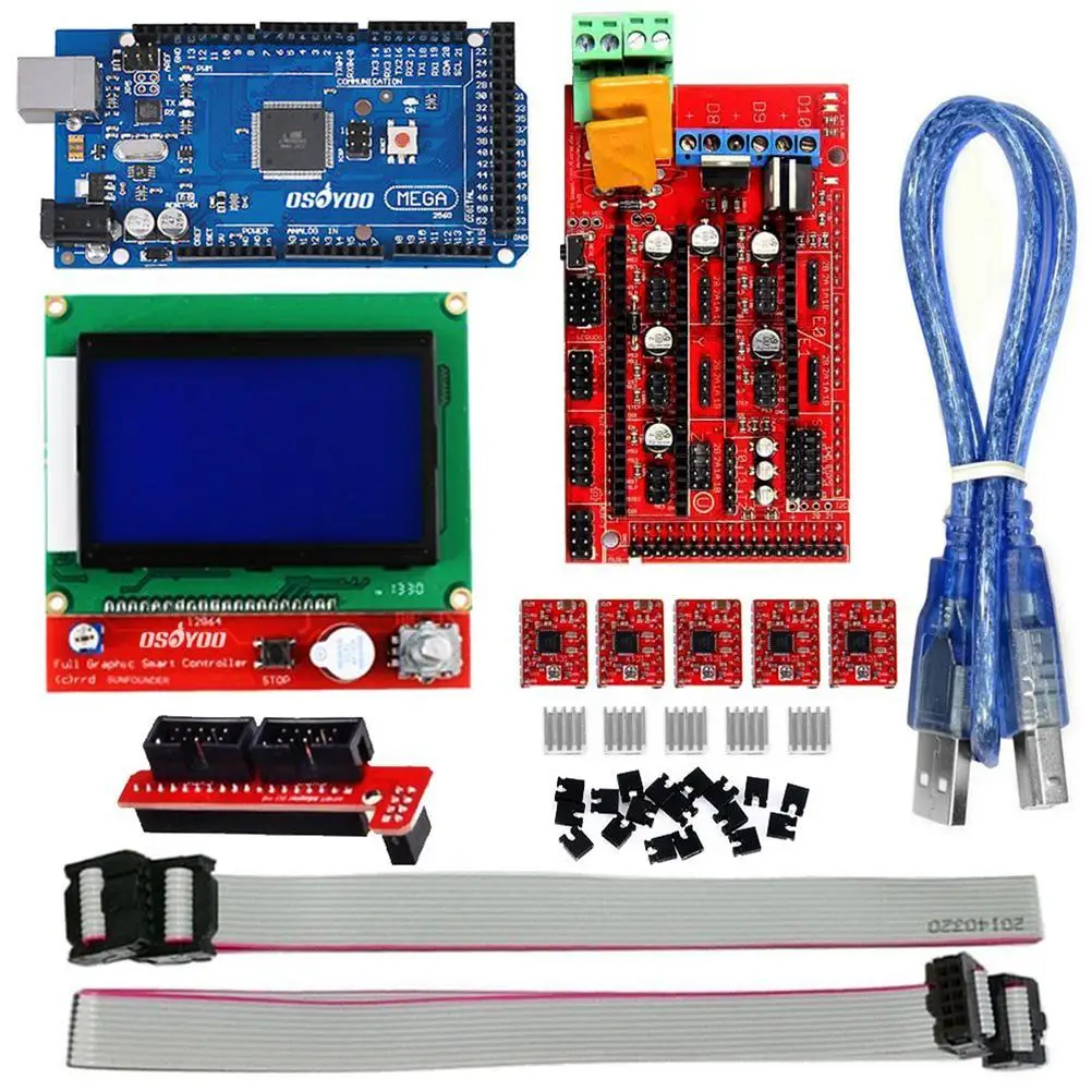 RAMPS 1.4 2560 Board 5pcs A4988 Stepper Motor Driver A4988 Drivers 3D Printer Kit 12864 LCD Home 3D Printer Controller DIY Build