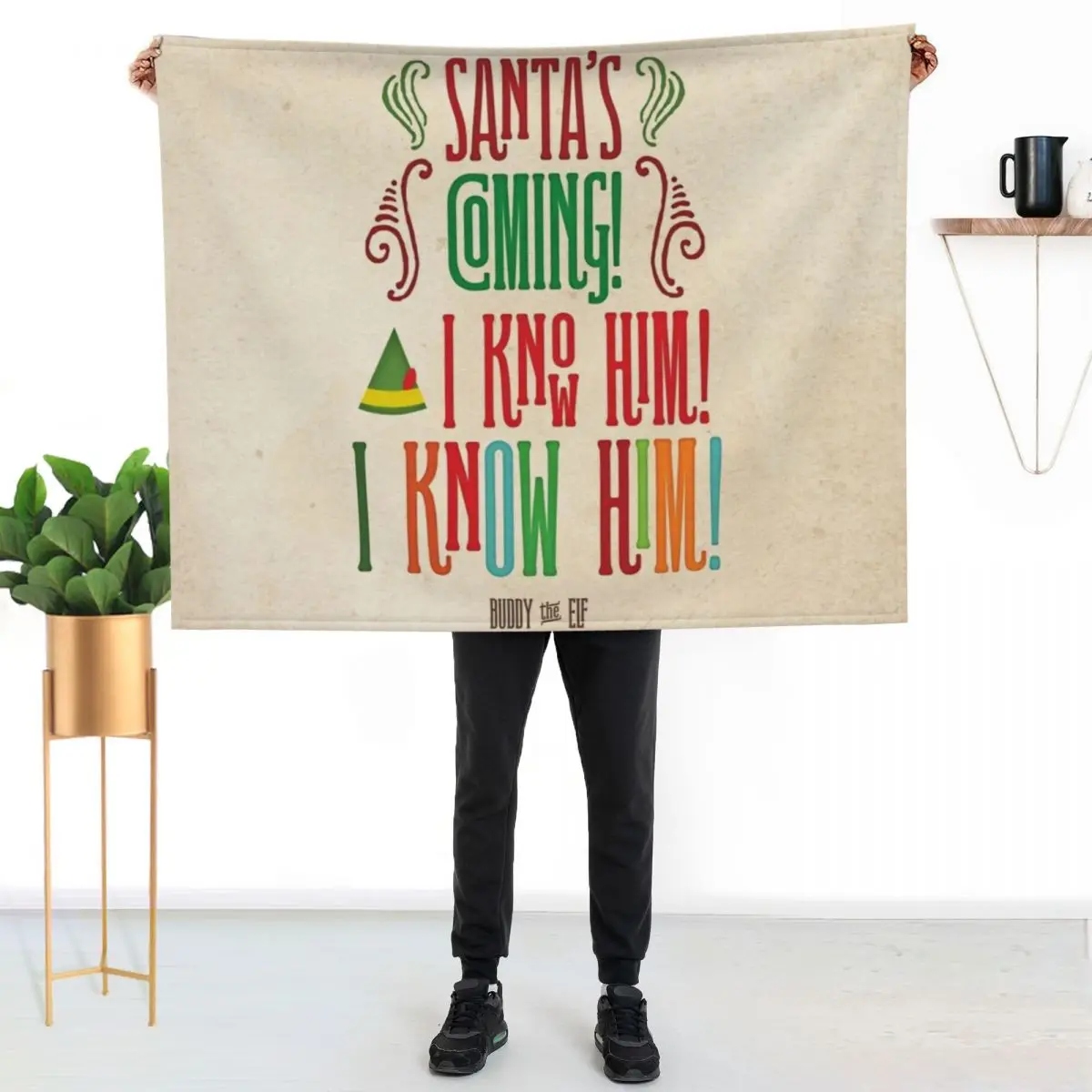 Buddy the Elf! Santa's Coming! I know him! Throw Blanket Softest Luxury funny gift Flannel Fabric Blankets