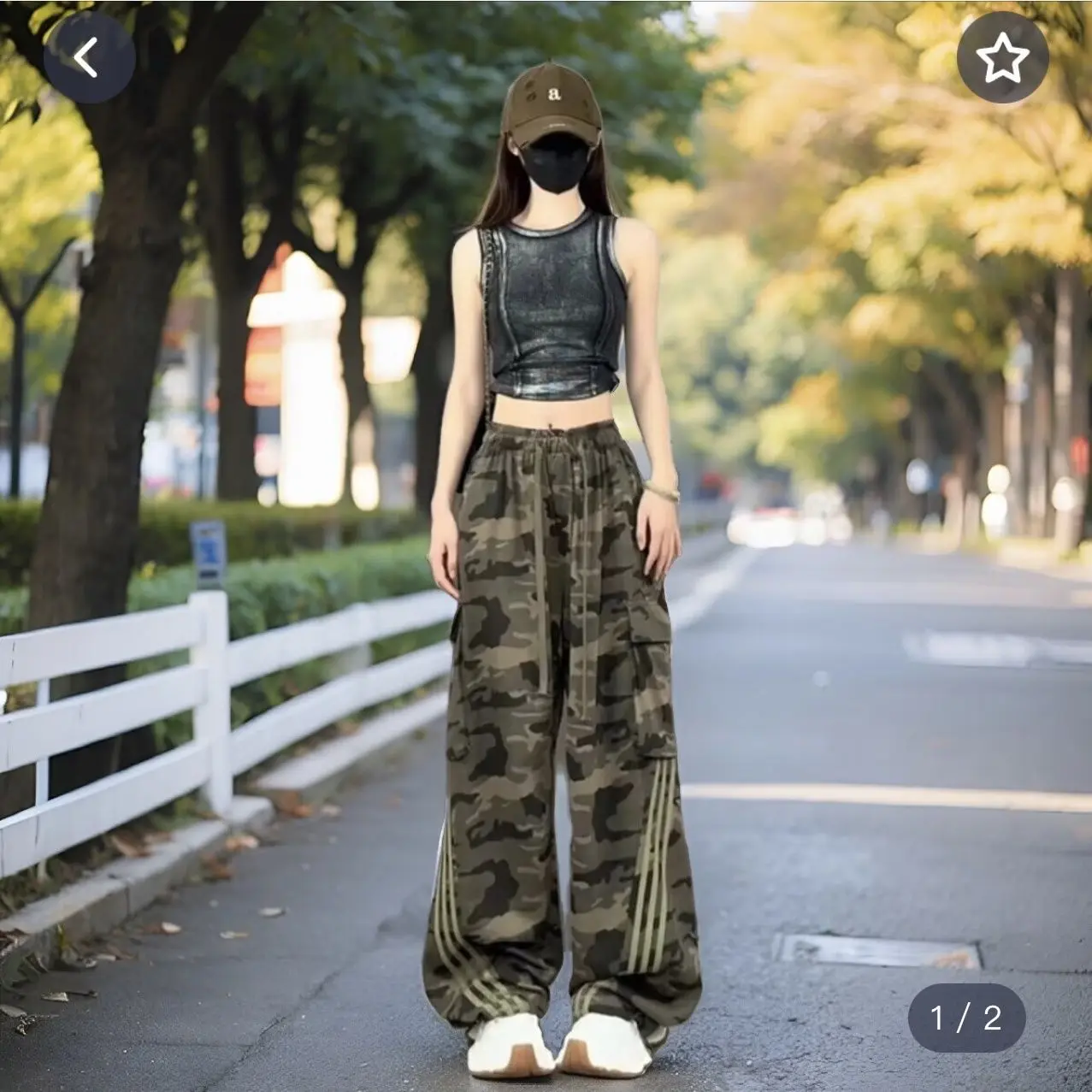 Spring Summer New Trend All-match Camouflage Elastic Waist Straight Female Vintage High Waist Pocket Trousers Women Clothing