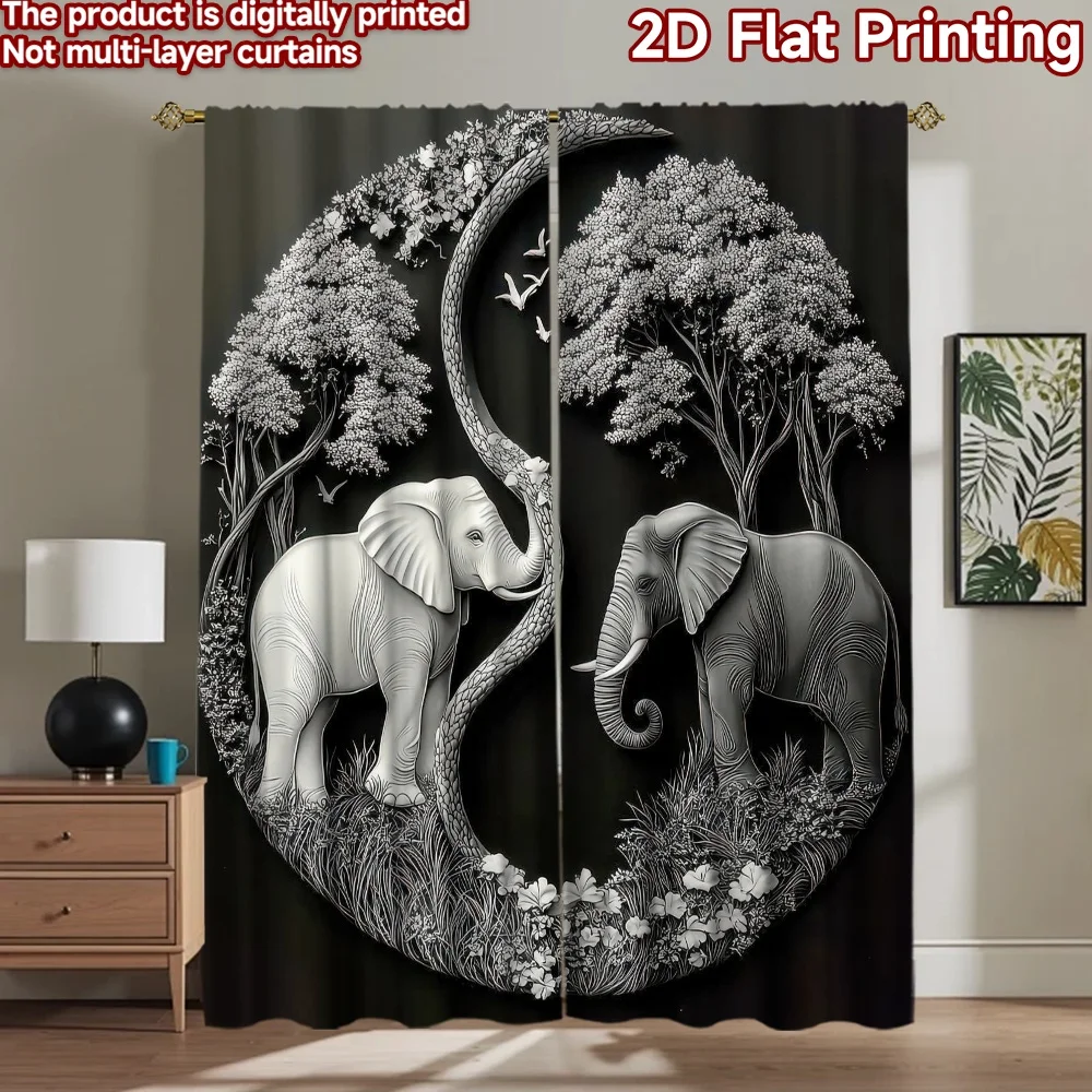 

1pc 2D flat Photography Backdrop Party Backdrop Elephants and Nature Harmony 100% Polyester Family Party Decoration for Suitable