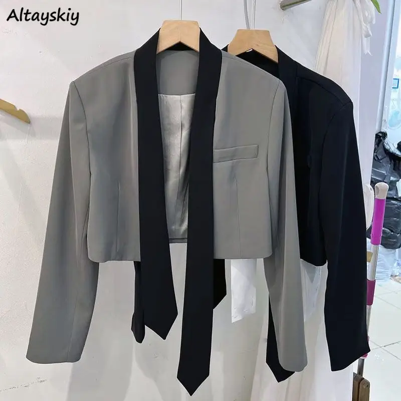 Blazers Women Spring Crop Coats Outwear Korean Style Popular Simple Design Skin-friendly Temper Aesthetic Office Lady Loose New