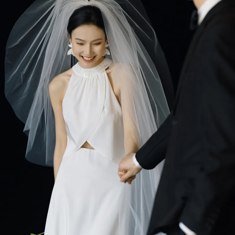 

Satin Neck Hanging Light Wedding Dress Simple And Sleeveless High-end Feeling White Slimming Bridal Welcome Dress Customized