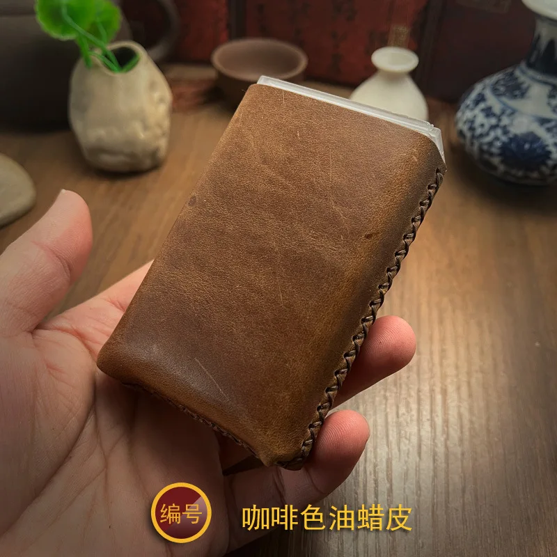 Hand-stitched Cowhide Leather Cigarette Box For 20 Classic Men\'s Retro Crazy Horseskin Creative Gift Anti-pressure Protective Sh