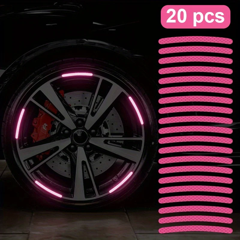 20 piezas de pegatinas reflectantes para neumáticos de coche, ruedas, pegatinas brillantes de colores, pegatinas de color rosa, decoraciones para coche