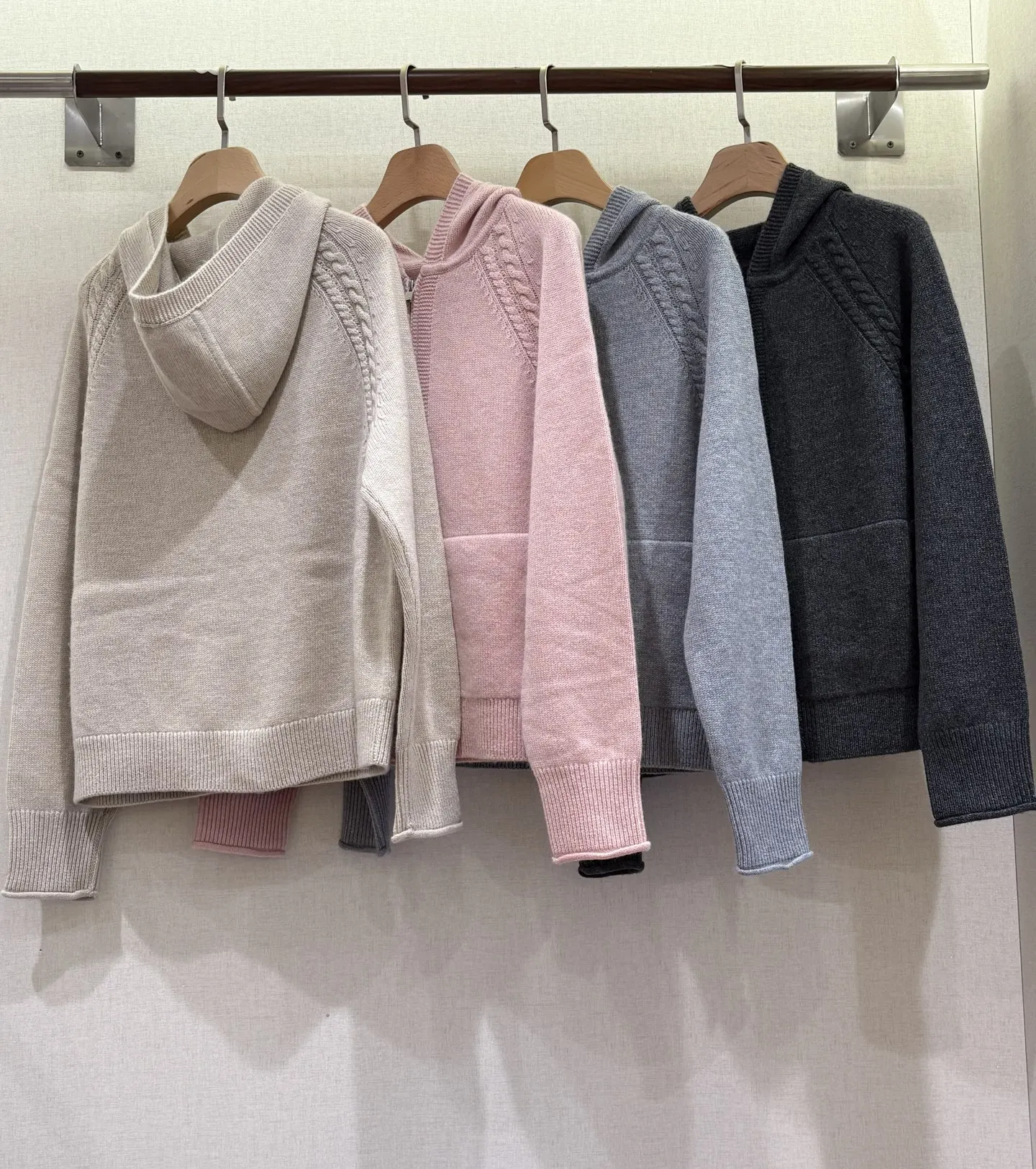 New Autumn/Winter High-Quality Cashmere & Wool Hooded Zipper Knit Cardigan + Elastic Waist Knit Wide-Leg Pants For Women