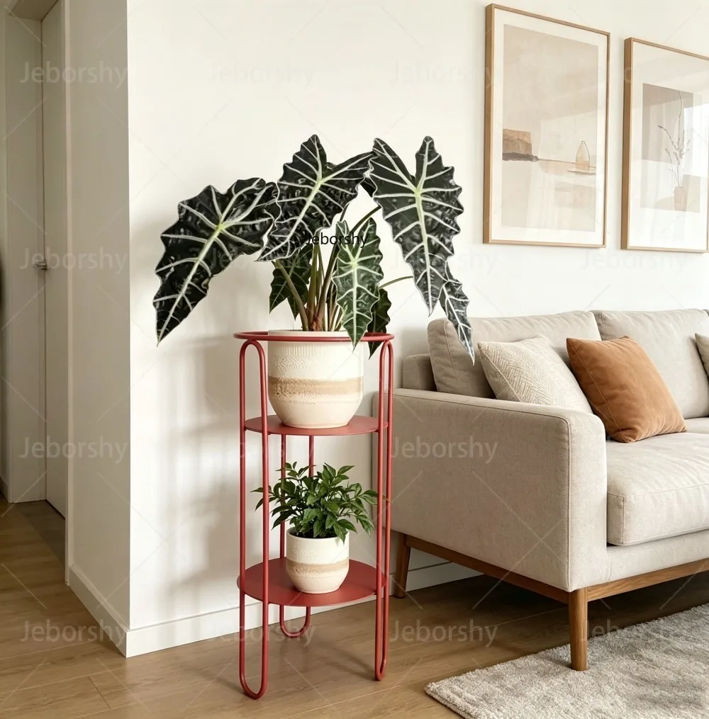 Minimalist Iron Flower Stand Vintage Red Multi-Tier Plant Shelf Creative Balcony/Living Room Decor Stylish Plant Display Rack