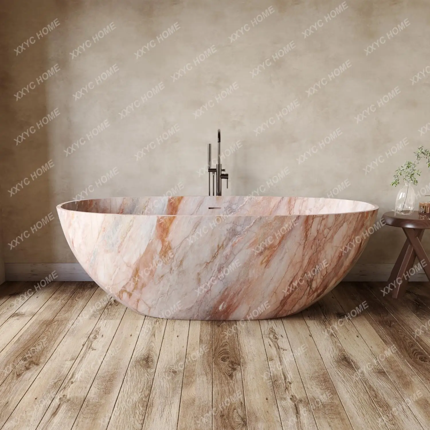 Luxury Egg-Shaped Bathtub, PMMA Stone Composite Freestanding Tub, Heat Retention &Easy-Clean, Body Contour, Customizab