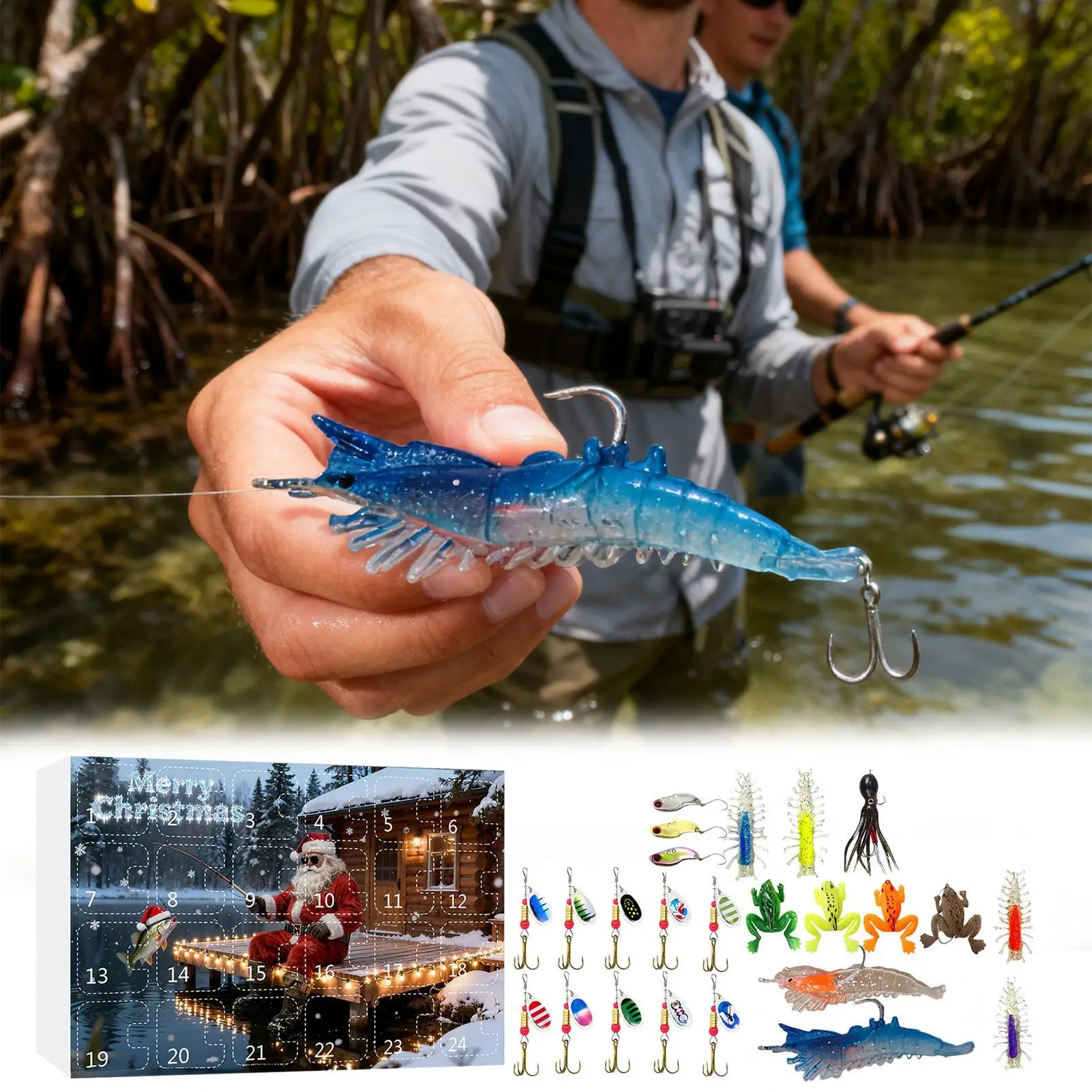 

24-дневные рождественские рыболовные приманки, рождественский календарь обратного отсчета, рыболовные приманки, снасти для папы, парня, подростков, мужчин, рыбаков