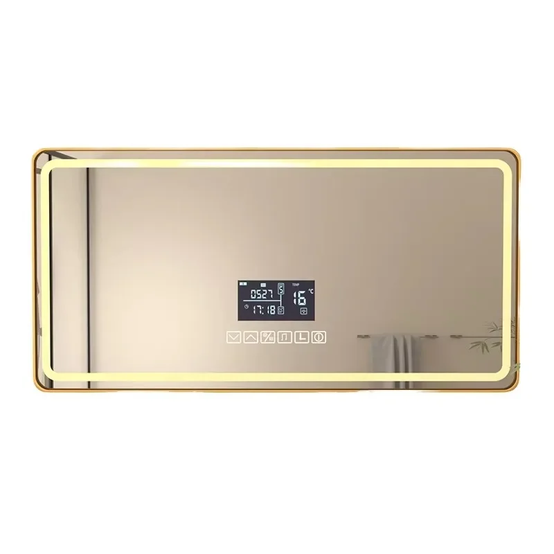 Custom-Made Modern Golden Rectangle LED Smart Mirror Lighting Strip Illuminated Bathroom Mirror for Hotel Bathroom Use Etc