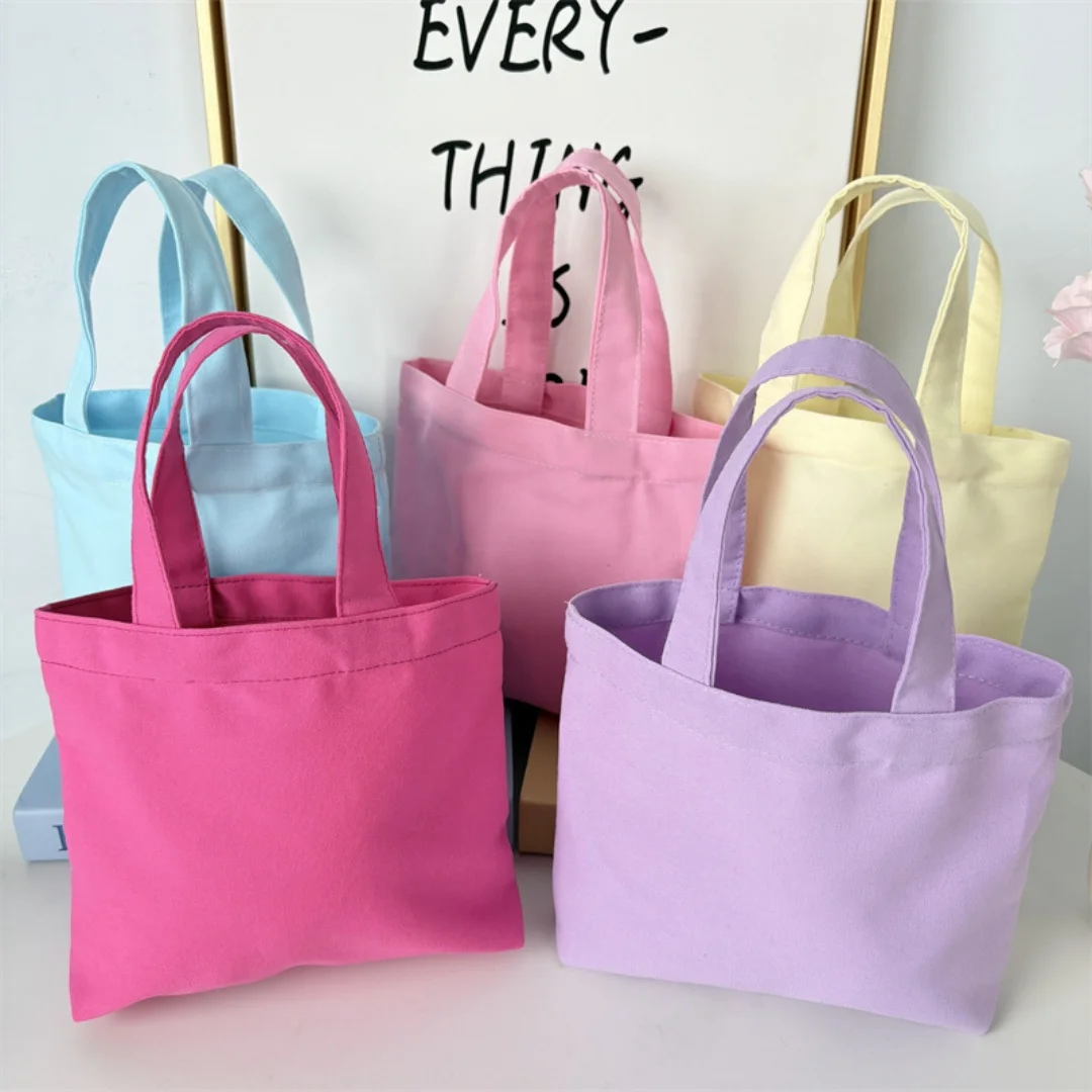 

Korean Canvas Tote Bag Simple Solid Color Shopping Bags Fashion Small Bags For Daily Shopping Folding Casual Handbag Pouch