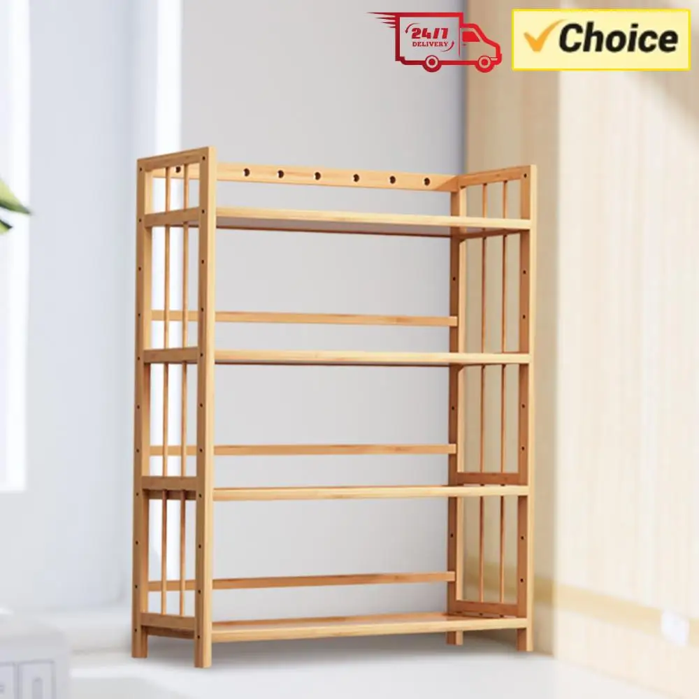 

Multi-Function Shelve 4-Tier Bamboo Storage Shelf Adjustable Shoe Rack Bookcase Plant Stand for Home Office Storage Display Rack