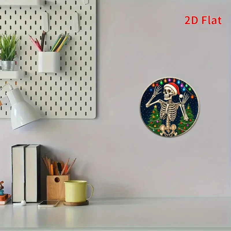 2D Flat - 1pc of 2D Flat Printed Metal Sign Featuring a Christmas Skull Design, Measuring 7.87X7.87 Inches (20X20 Cm). It'S Dura