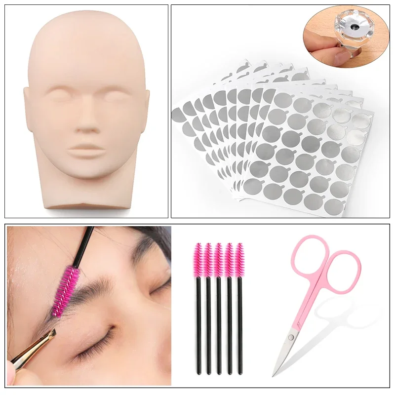 18 in 1 False Eyelash Extension Training Kit Practice Model Head Eye Pads Tweezers Glue Ring Brush Grafting Eyelash Tools Kit