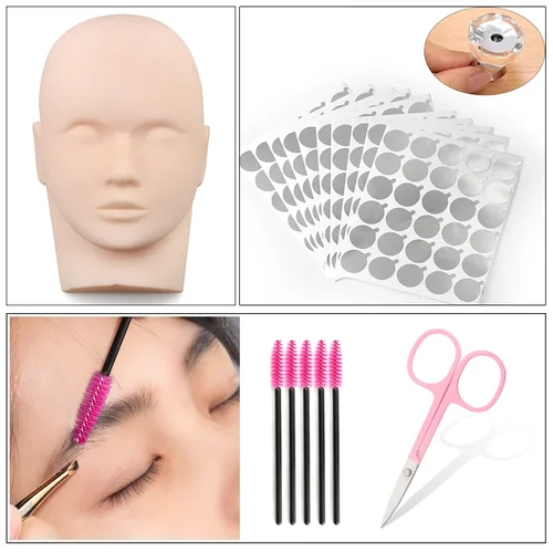 Imagen 2 del producto Kit de entrenamiento de extensión de pestañas postizas 18 en 1, almohadilla para practicar los ojos, pinzas, anillo de pegamento, cepillo, herramientas para injerto de pestañas, juego de maquillaje