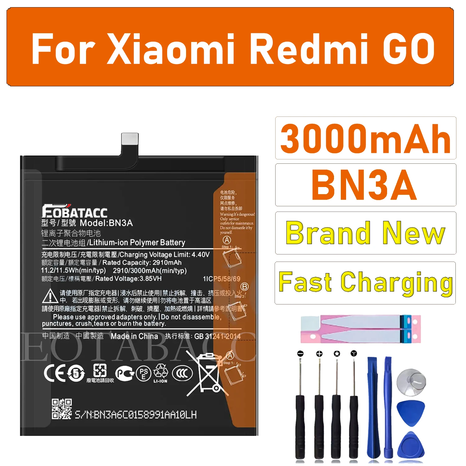 

2025 Years EOBATACC 100% Original Xiaomi BN3A 3000mAh Battery For XiaoMi Redmi Go BN3A Batterie Bateria Replacement Phone Batter