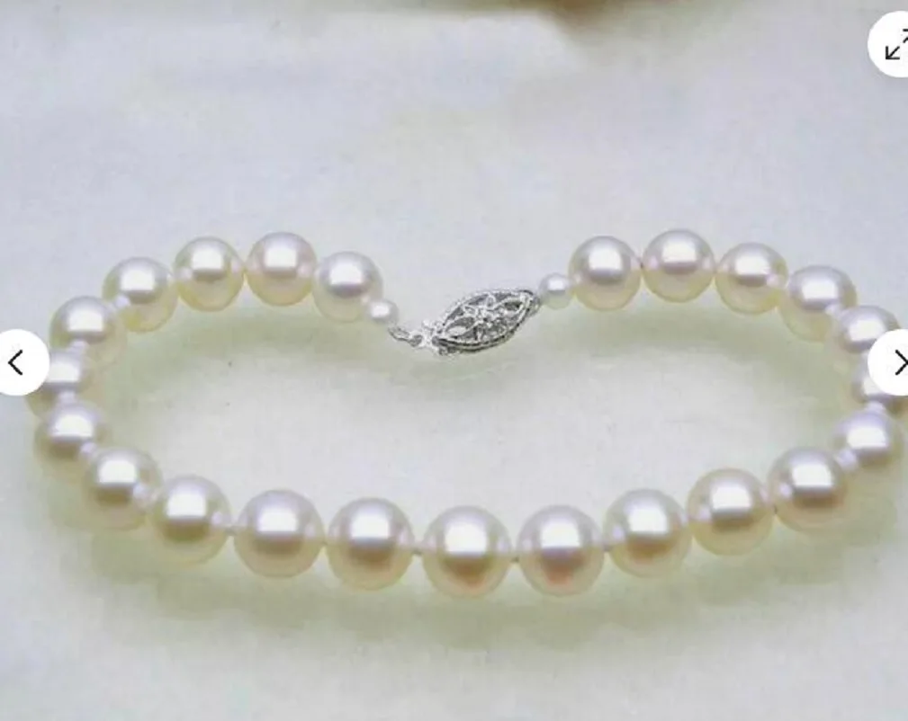 

Gorgeous AAA+ 7-8mm natural Akoya white pearl bracelet 7.5-8 inch