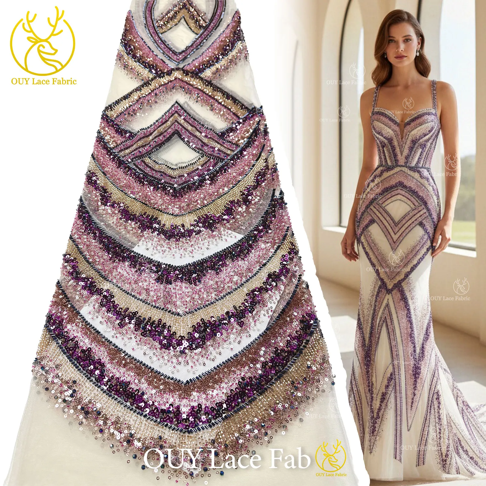 

2026 Fashion French Beaded Sequins Lace Fabric High Quality African Lace Fabric Luxury Nigerian For Party Evening Dress Sewing