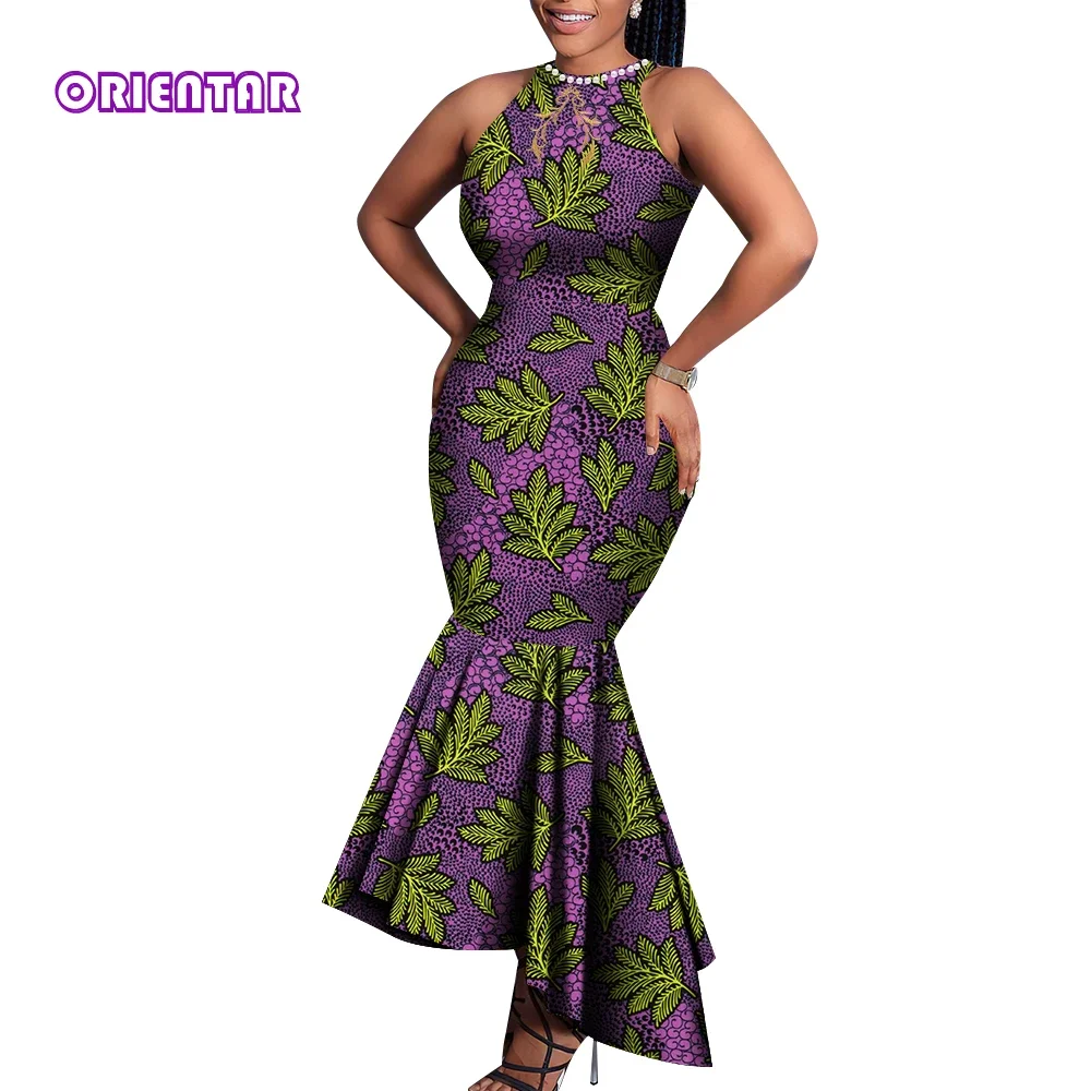 

African Dresses for Women Ankara Fashion O-neck Sleeveless Dresses Dashiki Party Evening Dress Elegant Mermaid Dress WY9028