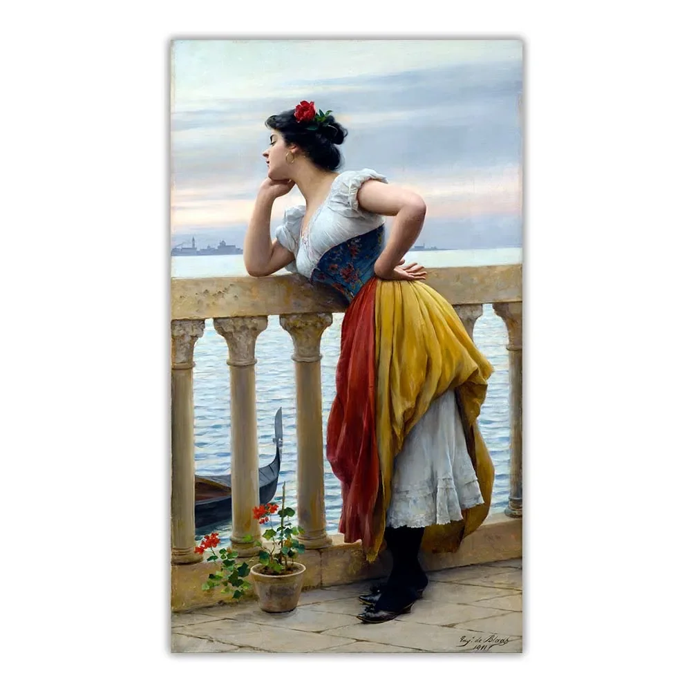 Eugene Von Blaas Europe Italy Elegant Beauty Canvas Oil Painting Aesthetics Wall Artwork Picture Print Poster Home Decoration