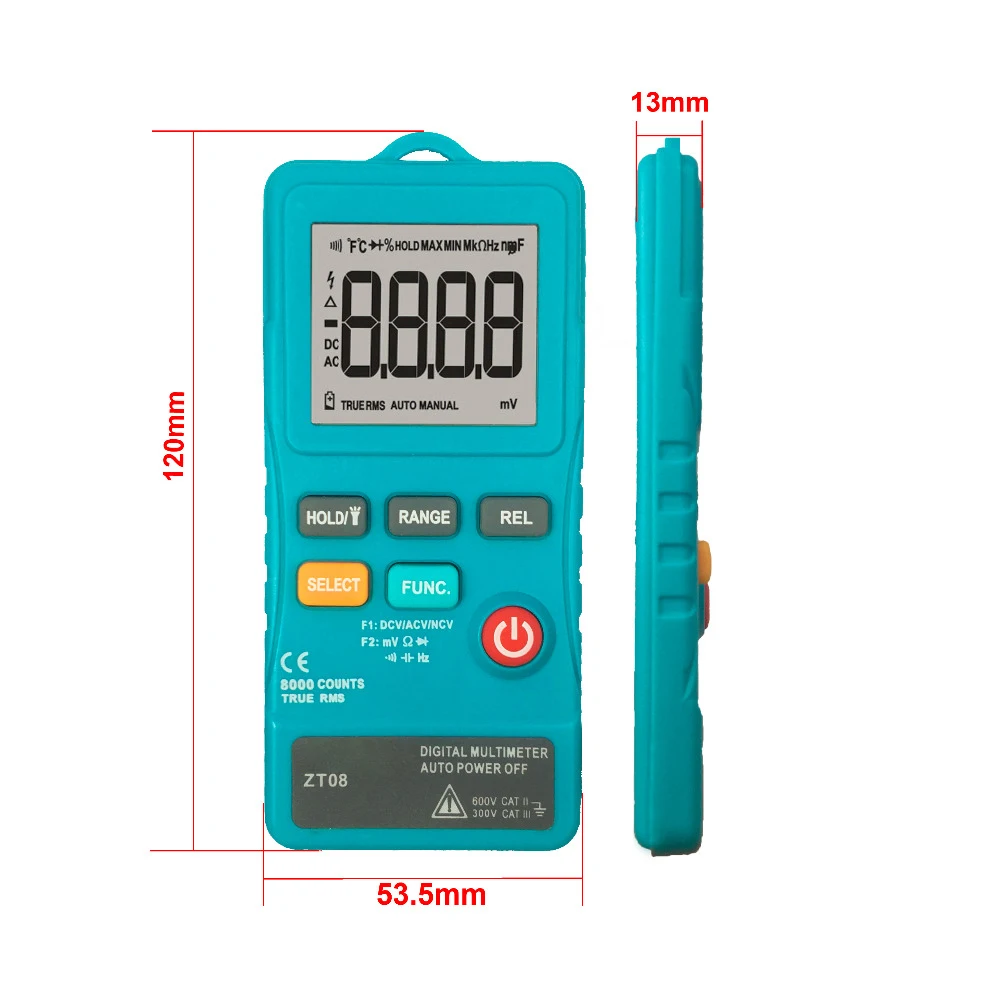 ZT08 multimetro digitale portatile a scheda sottile 8000 conteggi voltmetro AC DC misuratore di frequenza di tensione Ohm con luce a LED