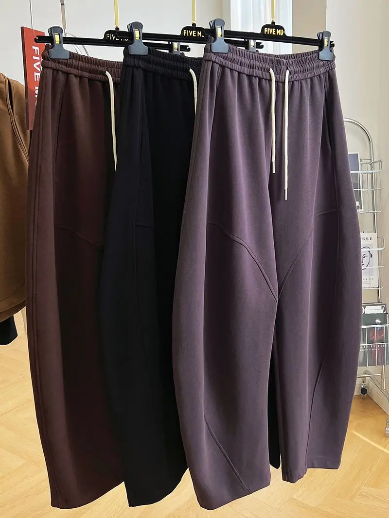 

Loose Straight Leg Casual Pants Men's plus Size 300 Pou Dstring Elastic Waist Autumn Winter Large Design Sensation