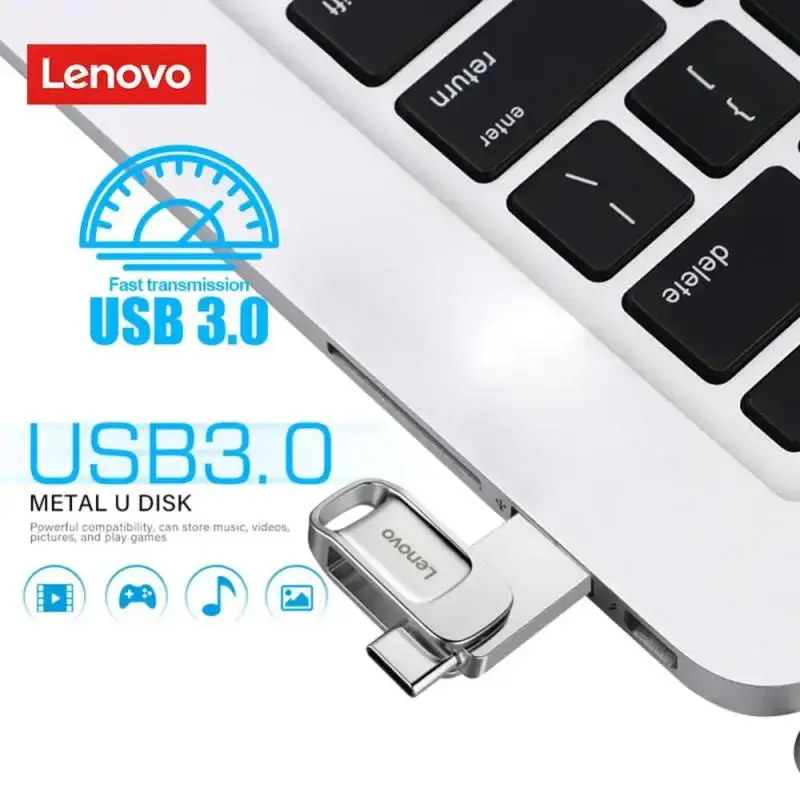 USB-флеш-накопитель Lenovo 128 ТБ, USB-накопитель, Usb-флеш-накопитель, высокоскоростной USB-накопитель 3,0 типа C, USB-накопитель, диск, подарок для ПК