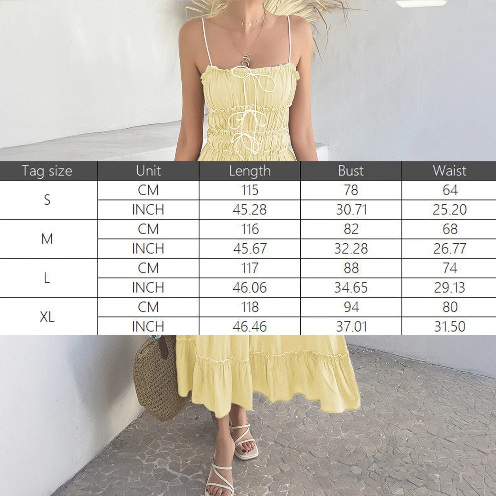 Robe d'été pour femmes, décontractée, vacances, couleur unie, détails de cravate, taille haute, Camisole, tendance, ligne a, Maxi