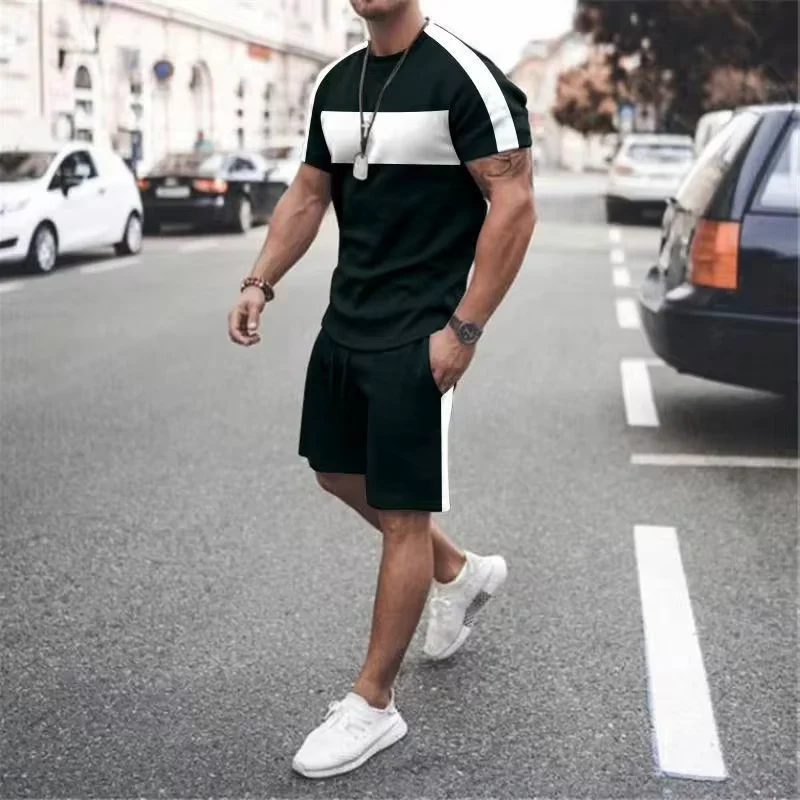 New Men\'s Short-sleeved Suit Men\'s Fashion Casual Streetwear Quick-drying Short-sleeved Suit Leisure Short-sleeved + Shorts Suit