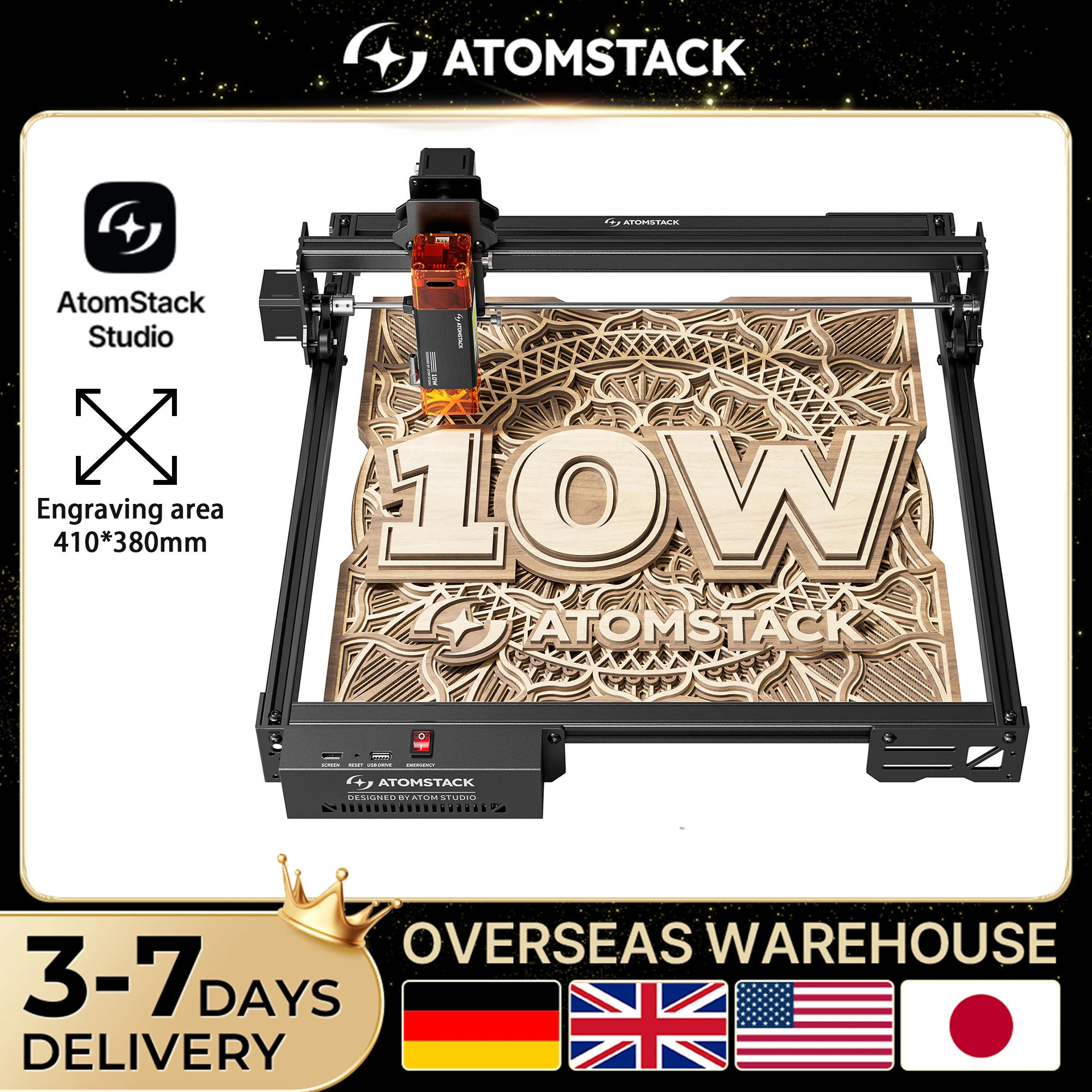 ATOMSTACK A10 PRO V2 Grabador Láser de 10W, Punto Ultrafino de 0.06x0.08mm, Máquina de Grabado de 410x380mm para Madera, Metal, Vidrio y Cerámica