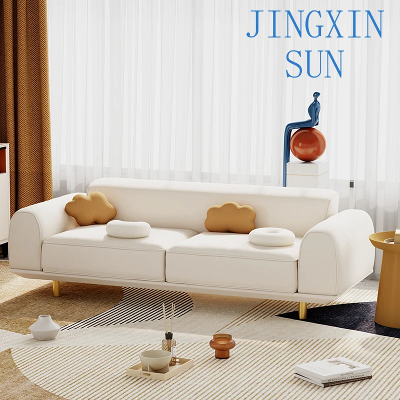 Nordic living room simple, retro furniture, white bed and breakfast three people, fabric sofa modern