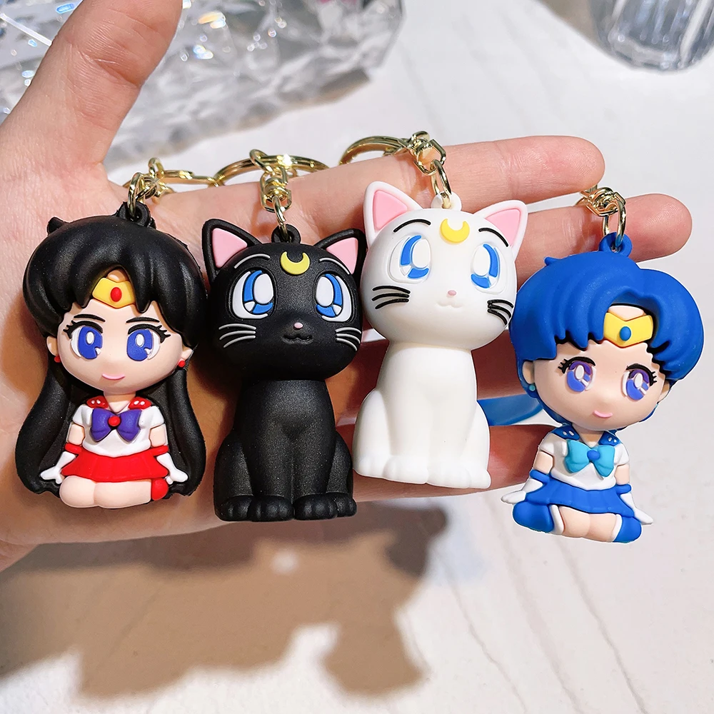 Anime Sailor Moon Keychain Tsukino Usagi Hino Rei Action Figure Pendant Luna Artemis Sailor Mars Key Chain Collection Model Toys