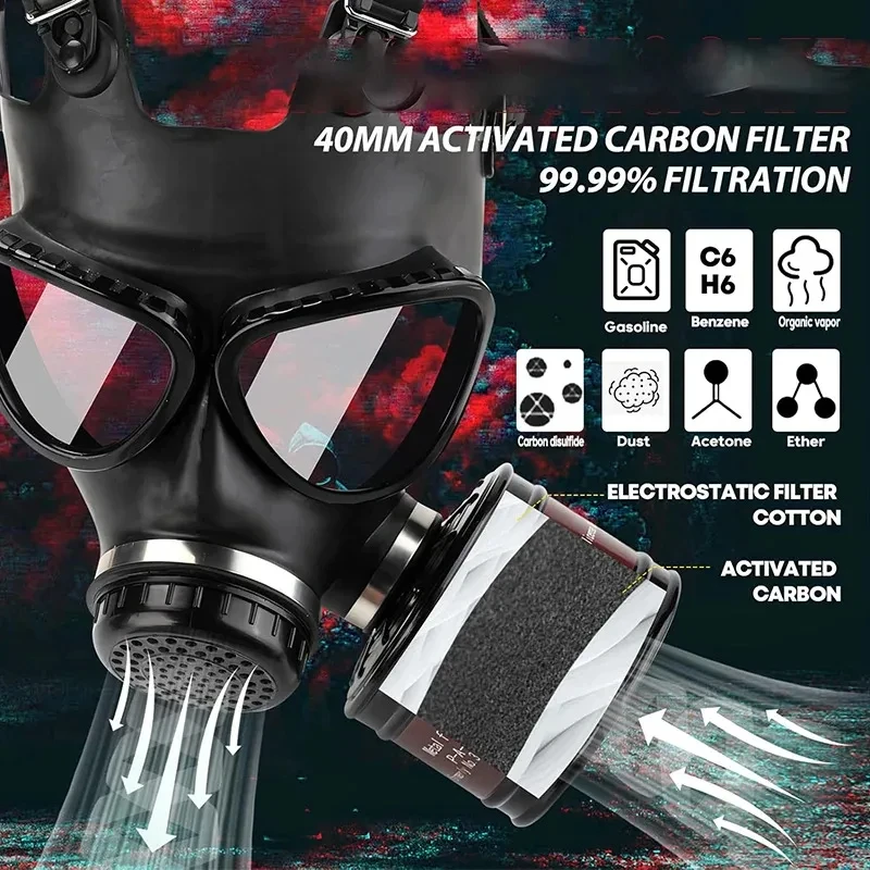87 Full Face Gas Mask Chemical Prevention Pollution Prevention Mask Gasmasker with 40mm Filter Activated Carbon Filter