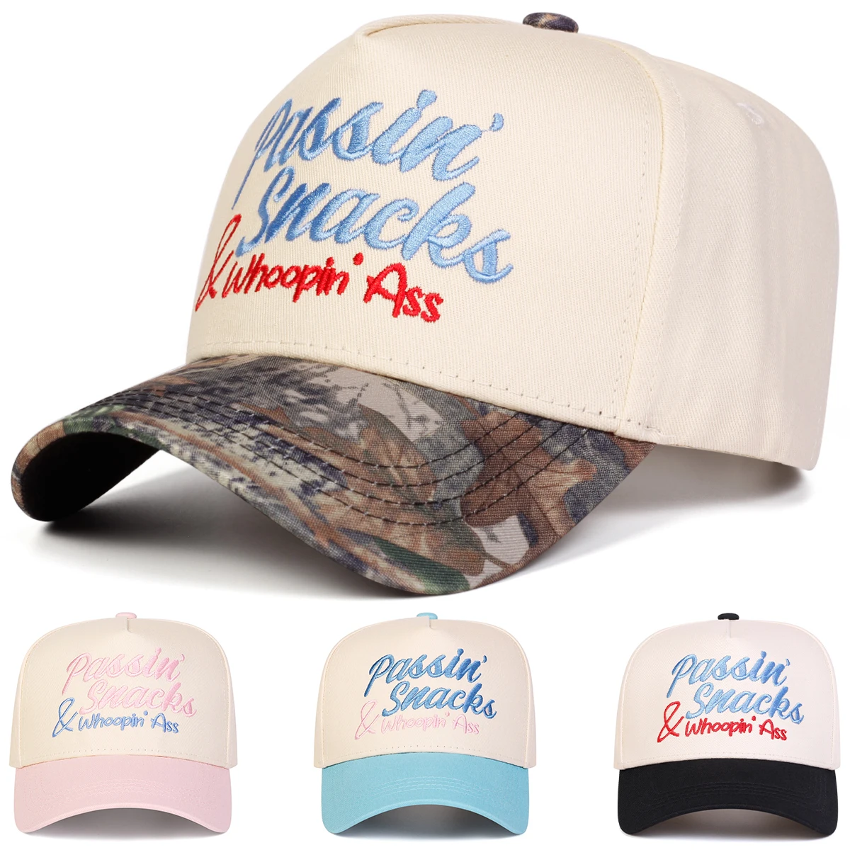 Unisex PASSIN' SNACKS Letter Embroidery Baseball Caps Spring Autumn Outdoor Adjustable Casual Hats Sunscreen Hat Sports Cap