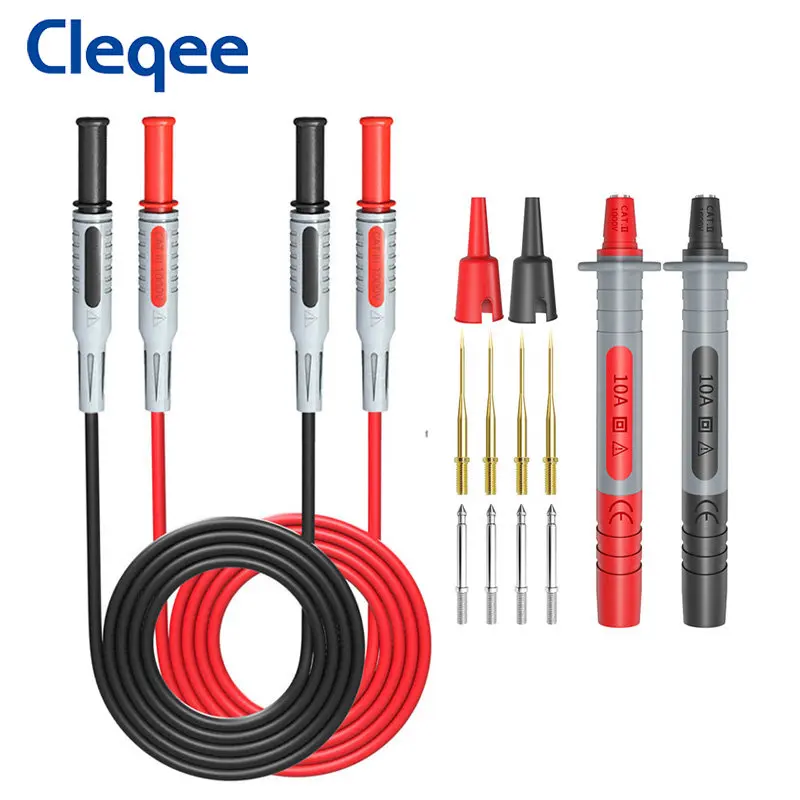 

Cleqee P1032A 4mm Banana Plug Test Lead Kits Replaceable Gilded Multimeter Probe Safety Cap Test Probe for Multimeter