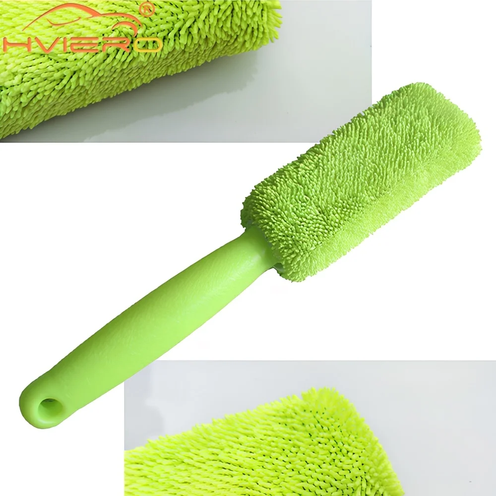 1X Car Wash Portable Microfiber Wheel Tire Rim Brush Cleaning Motorcycles Plastic Handle Auto Cleaner Tools Random Color Brushes