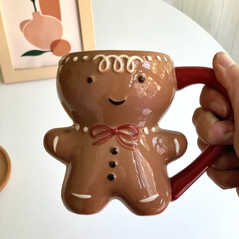 Gingerbread Man Mug Christmas Ceramic Tea Mugs 3D Gingerbread Man Ceramic Cup Milk Coffee Water Cup Mug Couples Xmas Gifts