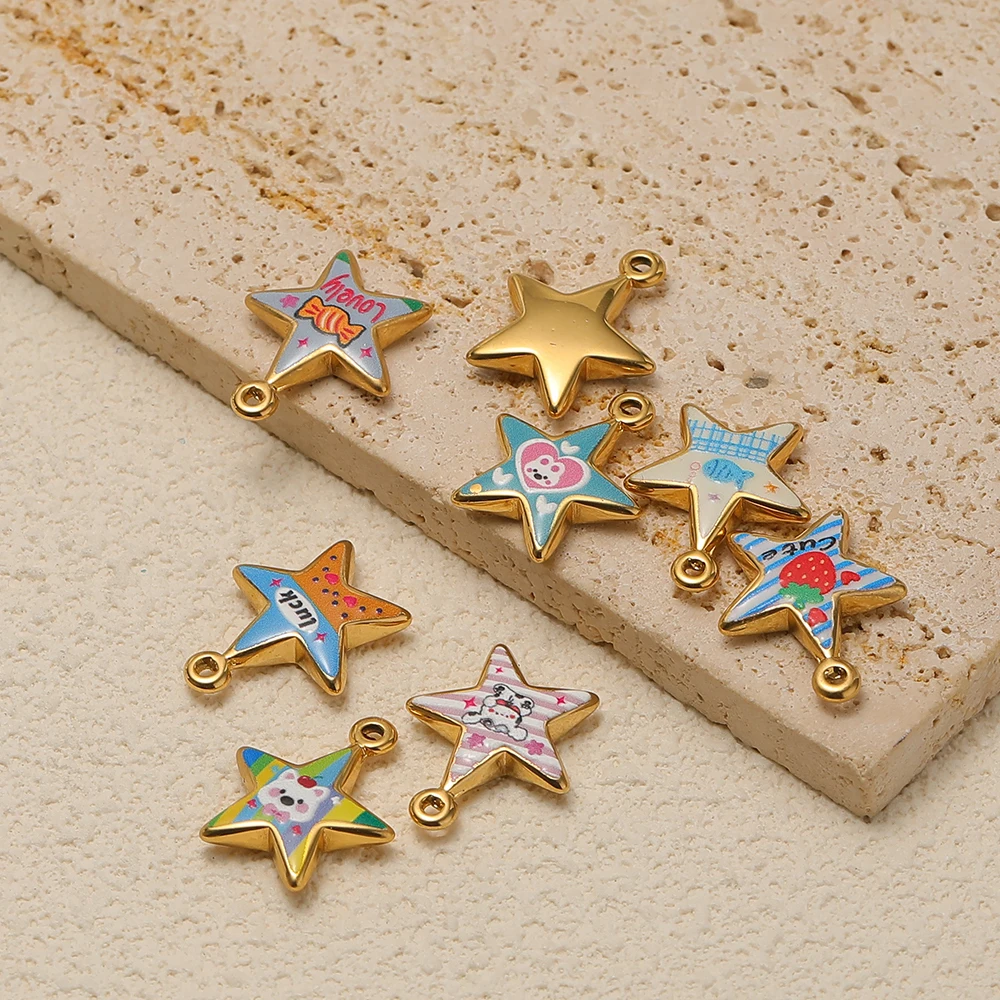 4 Stück Edelstahl-Halsketten-Anhänger mit bunten Emaille-Sternen für DIY-Schmuckherstellung für Kinder, Armbänder, Ohrringe, Accessoires – Detail 3