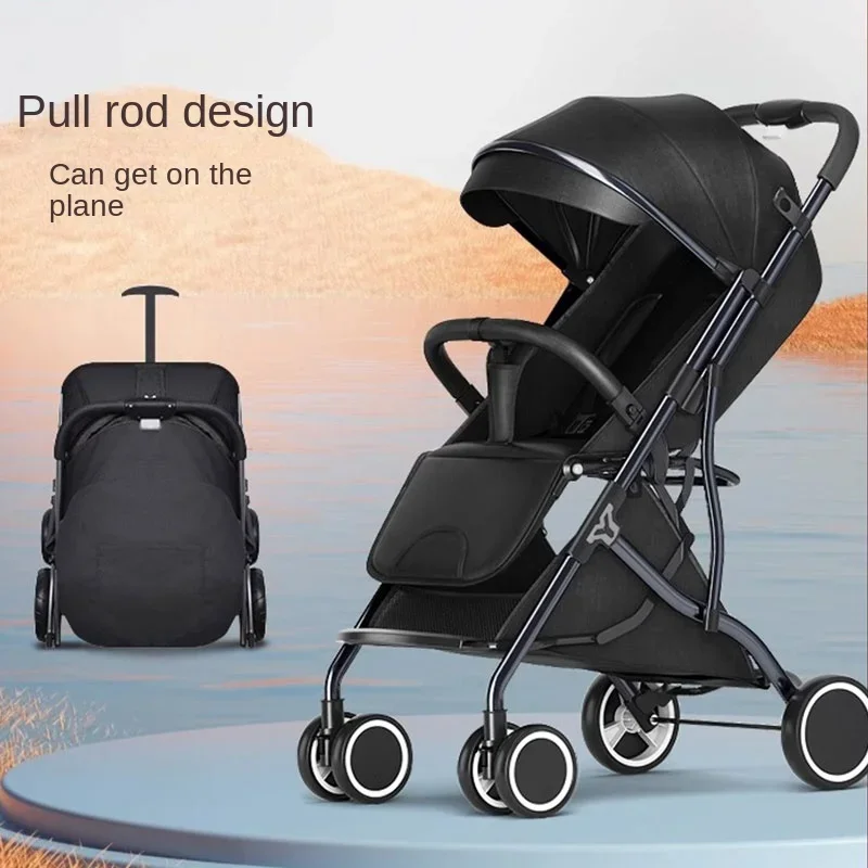 One-Touch Folding to Board the Baby Stroller Lightweight Four-Wheel Shock Sitting and Lying Down One-Way Push Newborn Stroller