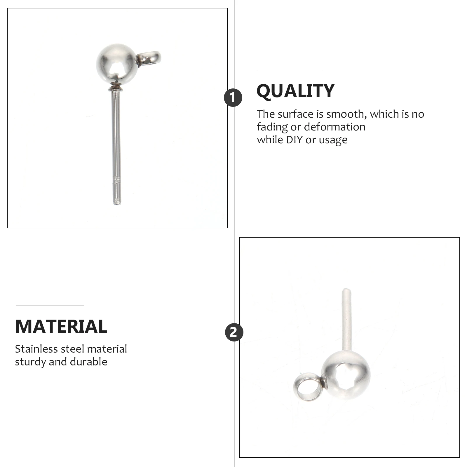 

100 Pcs Ear Needle Accessories Stud Earrings Pin Studs Round Bead Ball Post Jewelry Findings DIY Decors Components with