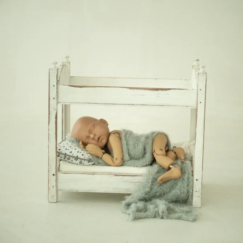 Newborn Photo Shooting Props Detachable Vintage Pastoral Style Wooden Bunk High Bed Props for Twins Baby Fotografia Acessorios