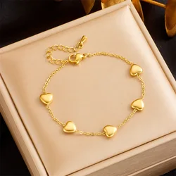 316L Stainless Steel Gold Color Heart Love Bracelet For Women Girl Fashion Bangles Rust-proof Jewelry Lady Holiday Gift