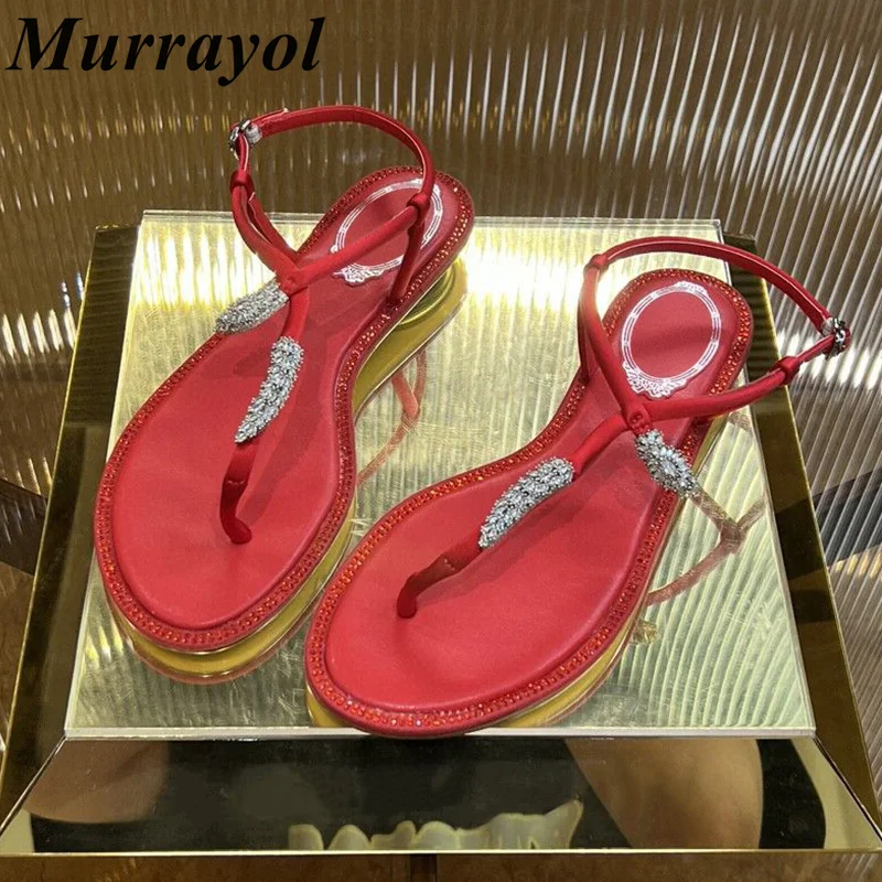 

New One Strap Rhinestone Metal Decor Sandalias Women's Pinch Toe Satin Finish Solid Color Flat Sandals Summer Vacation Shoes