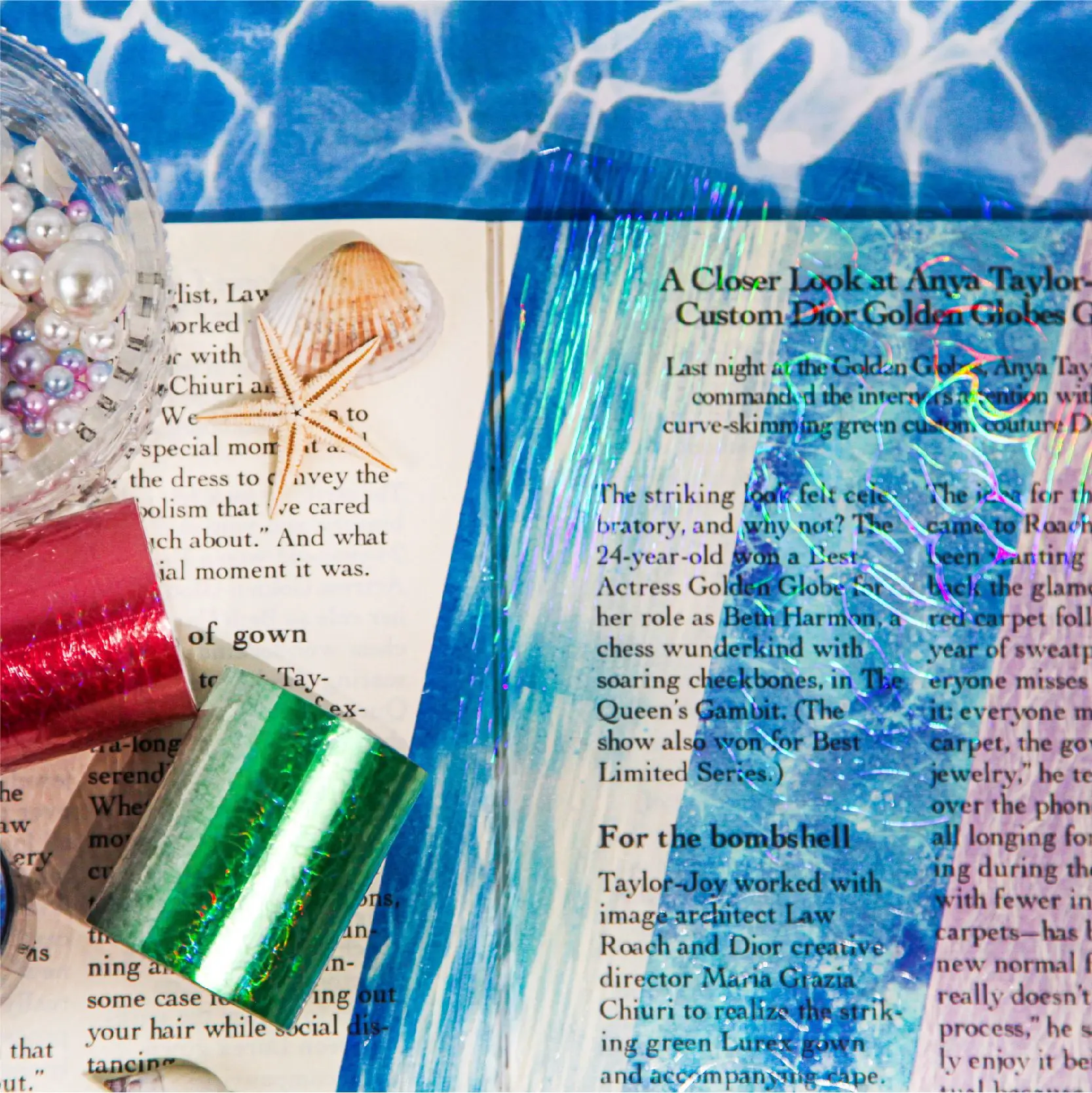 1roll/5x200cm Holographic Water Ripple Washi Tape, Iridescent Flowing Water Texture, Journal Collage Border Decor Tape