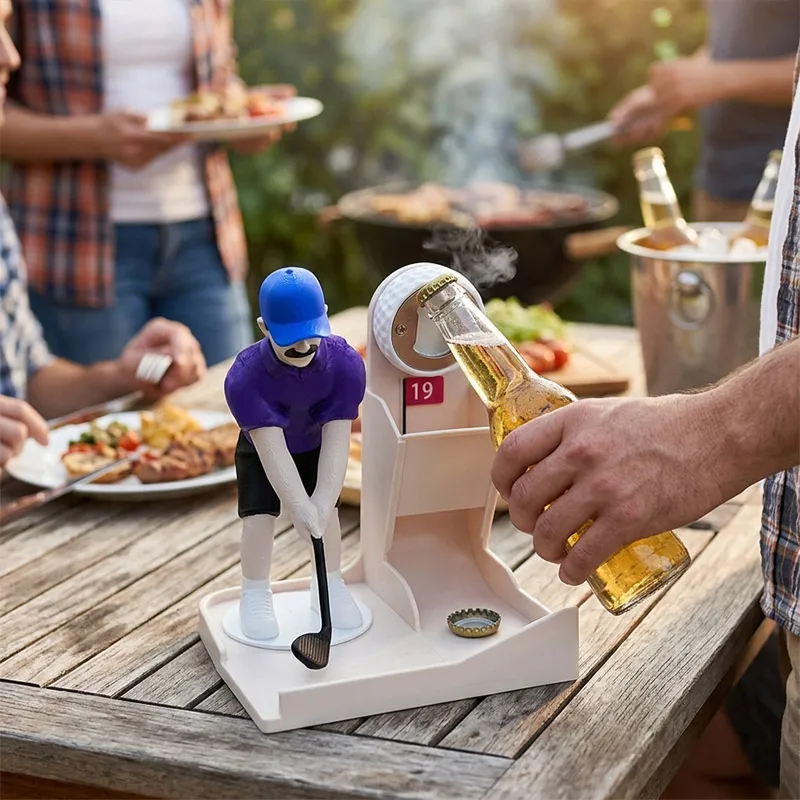 Golf Themed Bottle Opener, 3D Printed Golf Swing Beer Cap Launcher, Handy Accessory for Men, Home Bar & Outdoor Party
