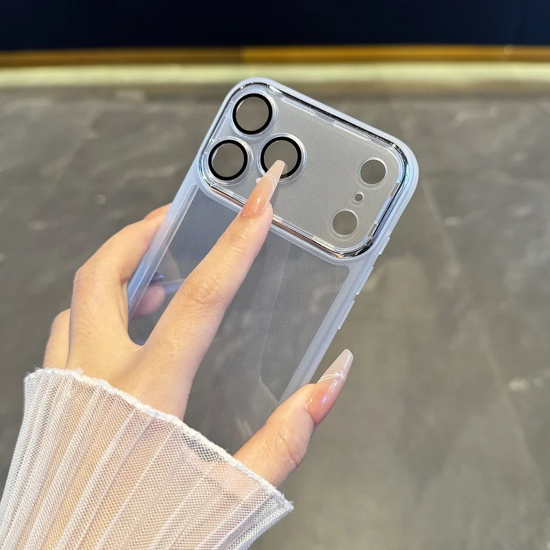 سيليكون بسيط وشفاف، مناسب لحافظات هاتف iPhone17، وإطار جديد مطلي بالكهرباء، وحافظة واقية راقية