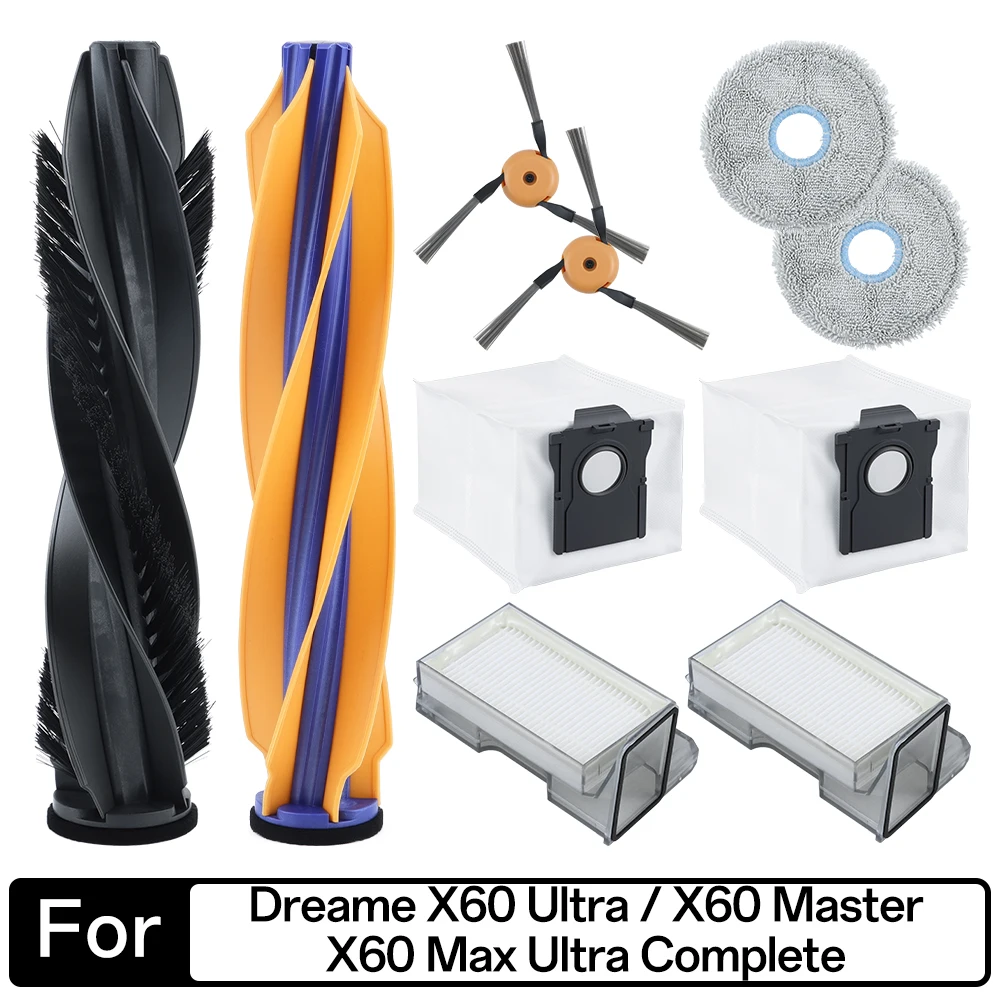 For Dreame X60 Max Ultra Complete / X60 Ultra / X60 Master Vacuum Parts Main Brush Side Brush HEPA Filter Mop Cloth Dust Bags