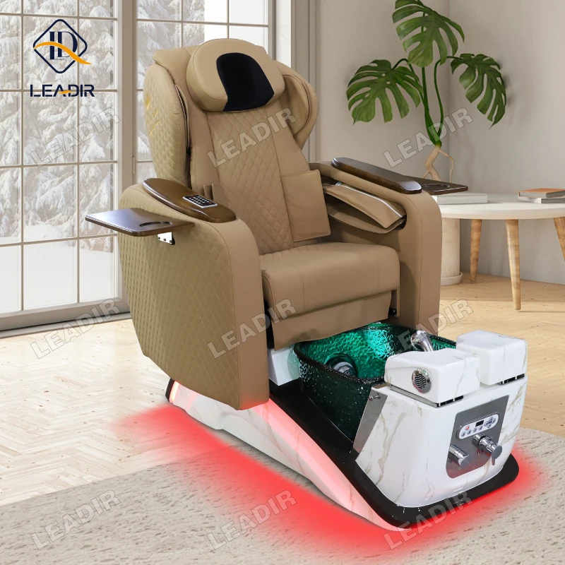

Nail Salon Furniture Human Touch Massage Foot Spa Chair Luxury Grey Leather Manicure Spa Pedicure Chairs with Color Lights